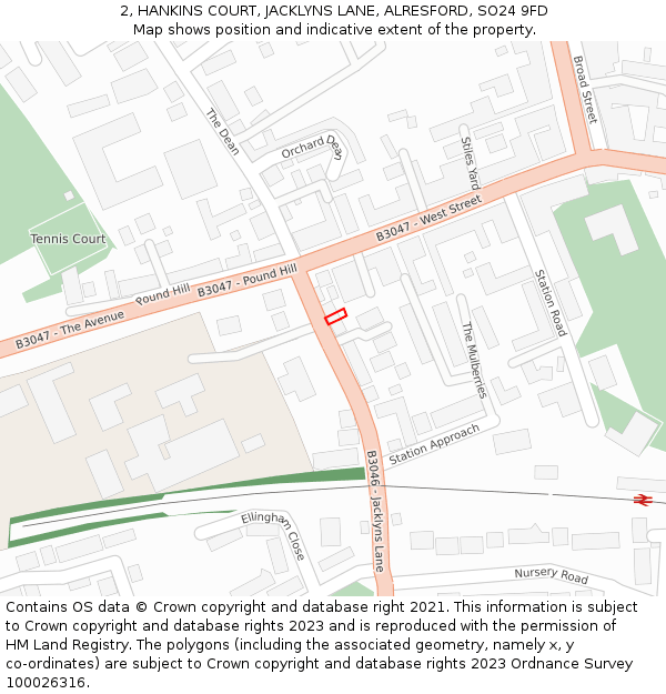 2, HANKINS COURT, JACKLYNS LANE, ALRESFORD, SO24 9FD: Location map and indicative extent of plot