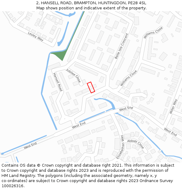 2, HANSELL ROAD, BRAMPTON, HUNTINGDON, PE28 4SL: Location map and indicative extent of plot