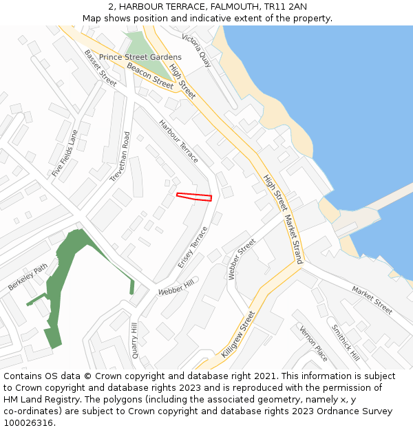 2, HARBOUR TERRACE, FALMOUTH, TR11 2AN: Location map and indicative extent of plot