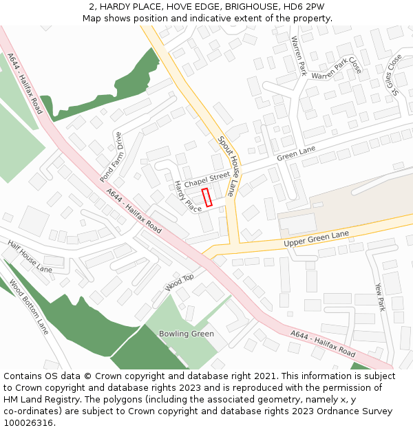 2, HARDY PLACE, HOVE EDGE, BRIGHOUSE, HD6 2PW: Location map and indicative extent of plot
