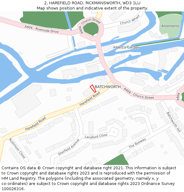 2, HAREFIELD ROAD, RICKMANSWORTH, WD3 1LU: Location map and indicative extent of plot