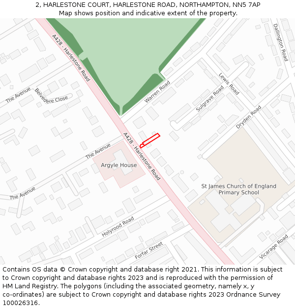 2, HARLESTONE COURT, HARLESTONE ROAD, NORTHAMPTON, NN5 7AP: Location map and indicative extent of plot