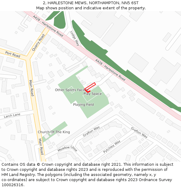 2, HARLESTONE MEWS, NORTHAMPTON, NN5 6ST: Location map and indicative extent of plot