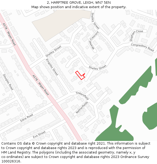 2, HARPTREE GROVE, LEIGH, WN7 5EN: Location map and indicative extent of plot