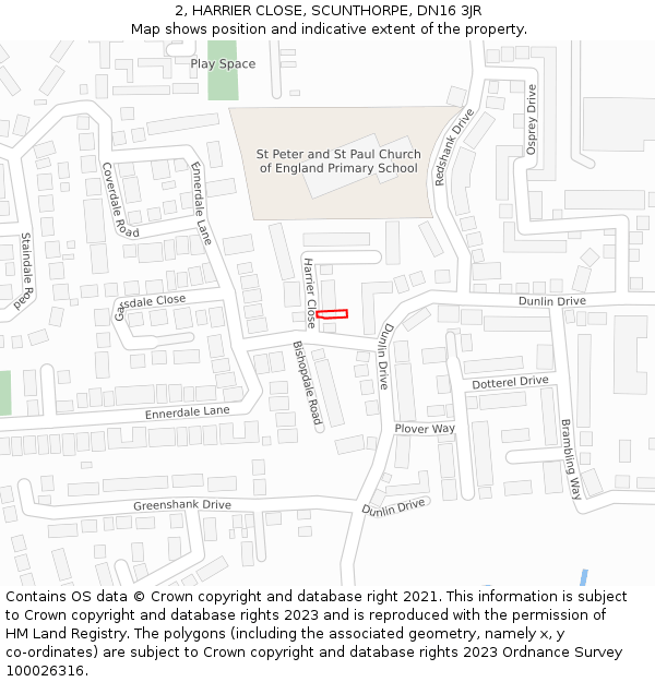 2, HARRIER CLOSE, SCUNTHORPE, DN16 3JR: Location map and indicative extent of plot