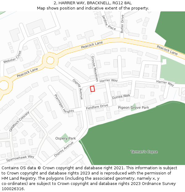 2, HARRIER WAY, BRACKNELL, RG12 8AL: Location map and indicative extent of plot
