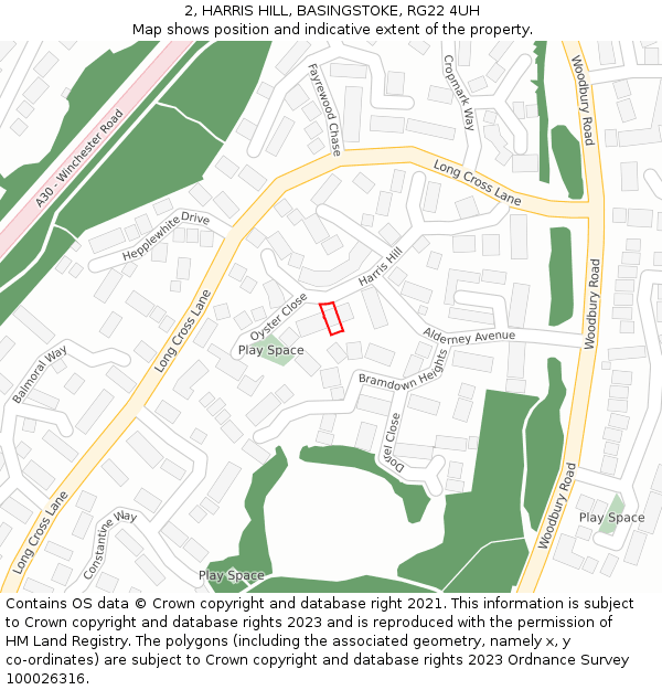 2, HARRIS HILL, BASINGSTOKE, RG22 4UH: Location map and indicative extent of plot