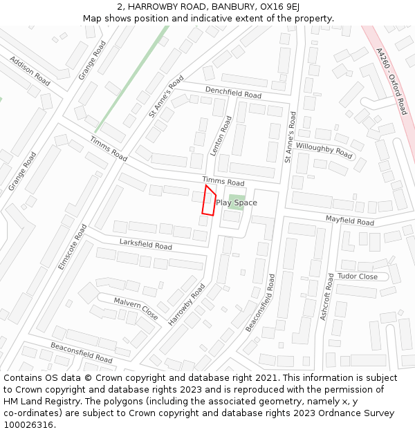2, HARROWBY ROAD, BANBURY, OX16 9EJ: Location map and indicative extent of plot