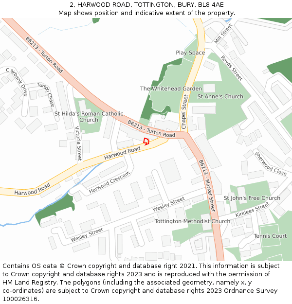 2, HARWOOD ROAD, TOTTINGTON, BURY, BL8 4AE: Location map and indicative extent of plot
