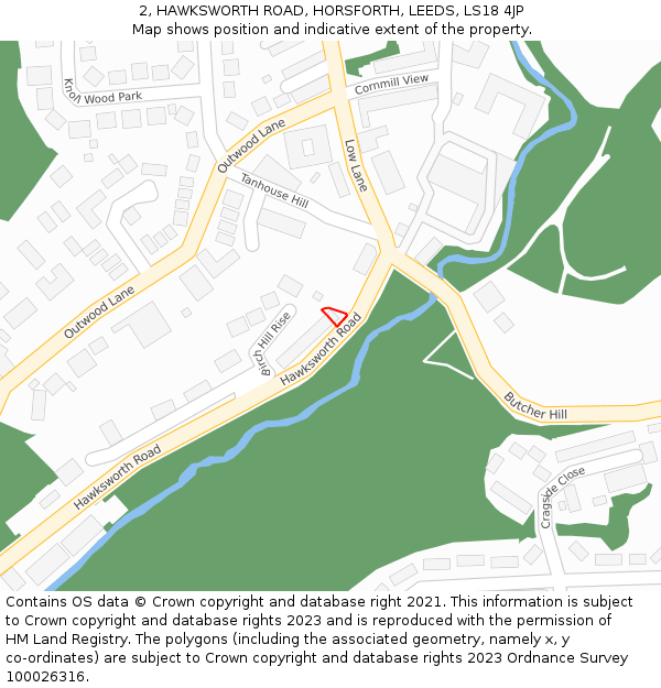 2, HAWKSWORTH ROAD, HORSFORTH, LEEDS, LS18 4JP: Location map and indicative extent of plot