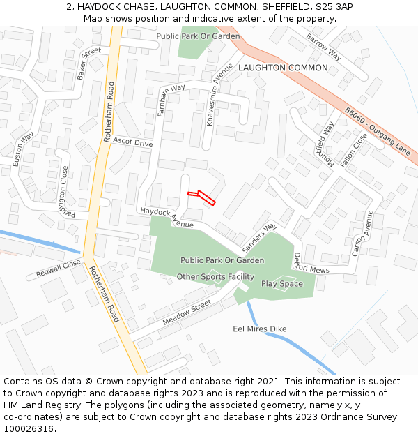 2, HAYDOCK CHASE, LAUGHTON COMMON, SHEFFIELD, S25 3AP: Location map and indicative extent of plot