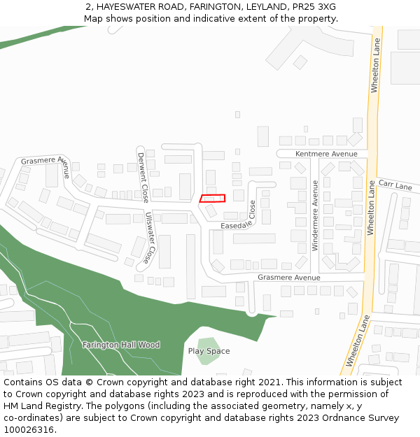 2, HAYESWATER ROAD, FARINGTON, LEYLAND, PR25 3XG: Location map and indicative extent of plot