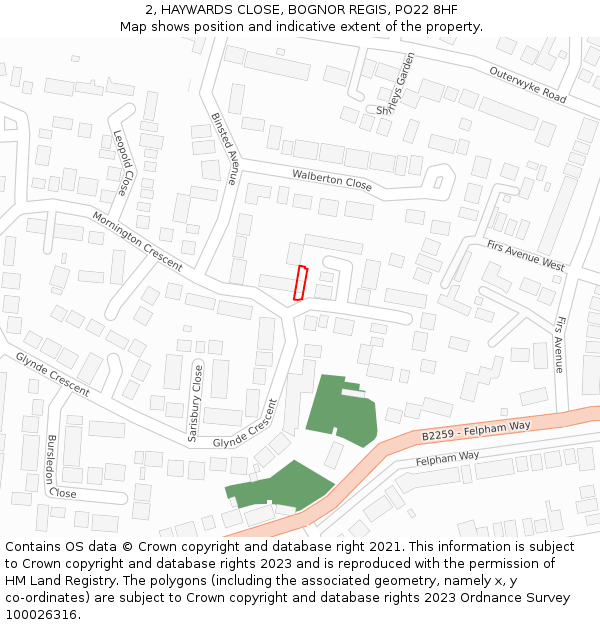 2, HAYWARDS CLOSE, BOGNOR REGIS, PO22 8HF: Location map and indicative extent of plot