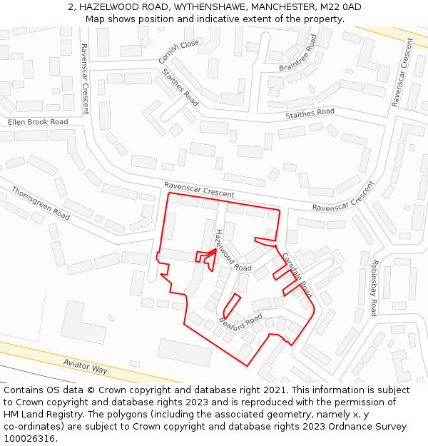 2, HAZELWOOD ROAD, WYTHENSHAWE, MANCHESTER, M22 0AD: Location map and indicative extent of plot
