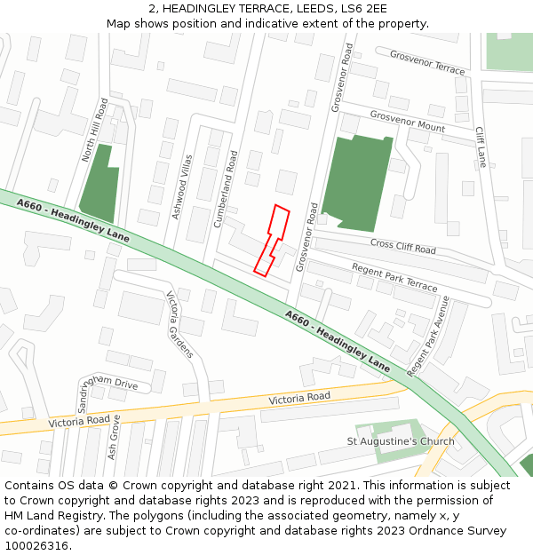 2, HEADINGLEY TERRACE, LEEDS, LS6 2EE: Location map and indicative extent of plot