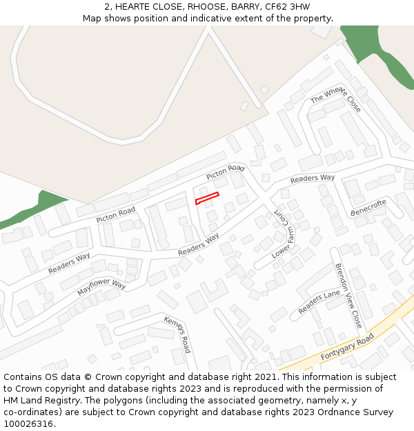2, HEARTE CLOSE, RHOOSE, BARRY, CF62 3HW: Location map and indicative extent of plot