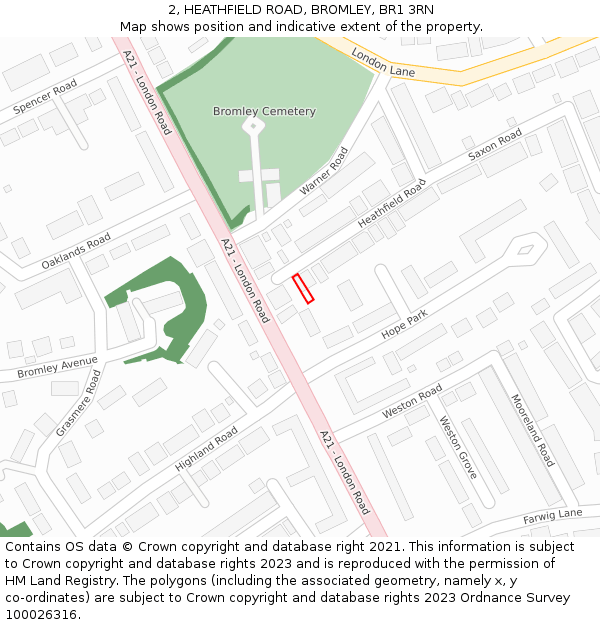 2, HEATHFIELD ROAD, BROMLEY, BR1 3RN: Location map and indicative extent of plot