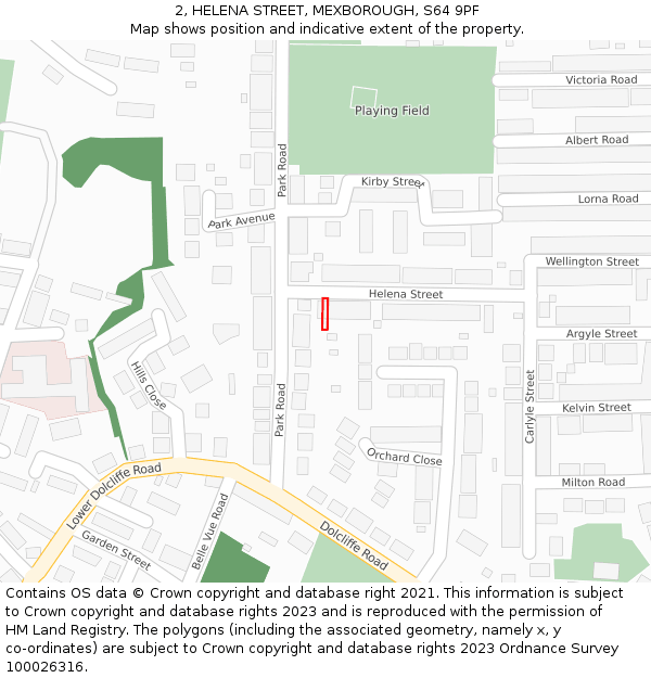 2, HELENA STREET, MEXBOROUGH, S64 9PF: Location map and indicative extent of plot
