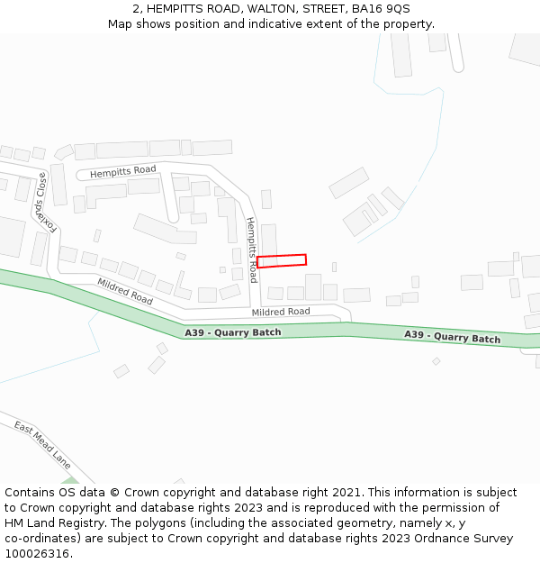 2, HEMPITTS ROAD, WALTON, STREET, BA16 9QS: Location map and indicative extent of plot