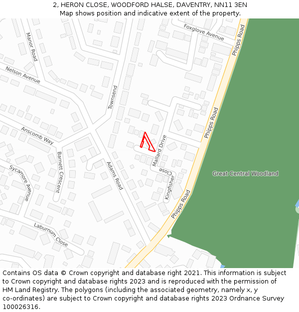 2, HERON CLOSE, WOODFORD HALSE, DAVENTRY, NN11 3EN: Location map and indicative extent of plot