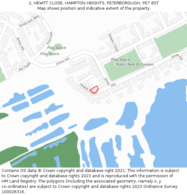 2, HEWITT CLOSE, HAMPTON HEIGHTS, PETERBOROUGH, PE7 8ST: Location map and indicative extent of plot