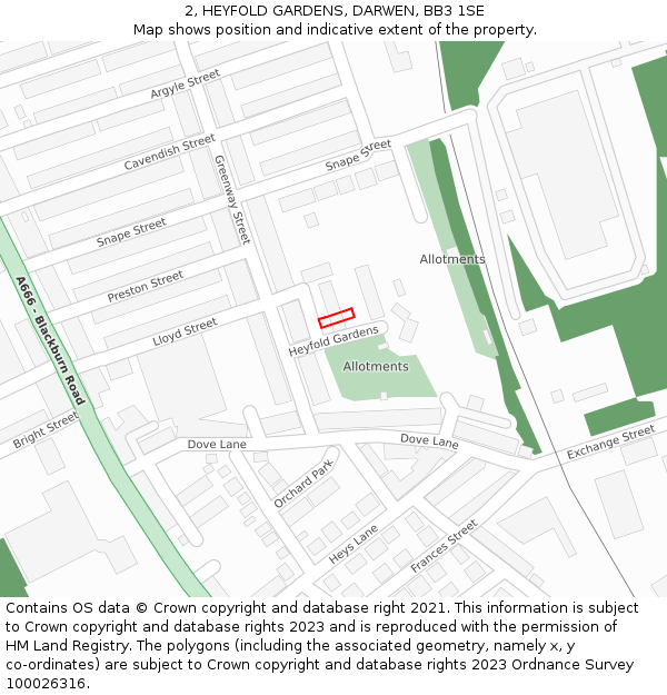 2, HEYFOLD GARDENS, DARWEN, BB3 1SE: Location map and indicative extent of plot