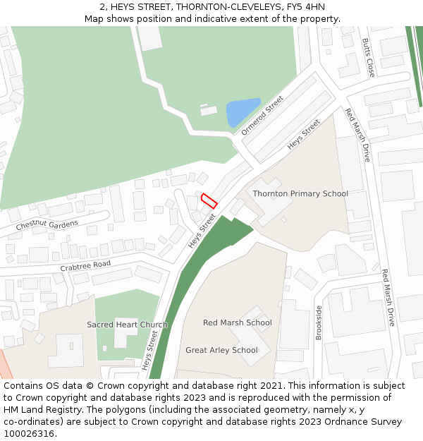2, HEYS STREET, THORNTON-CLEVELEYS, FY5 4HN: Location map and indicative extent of plot
