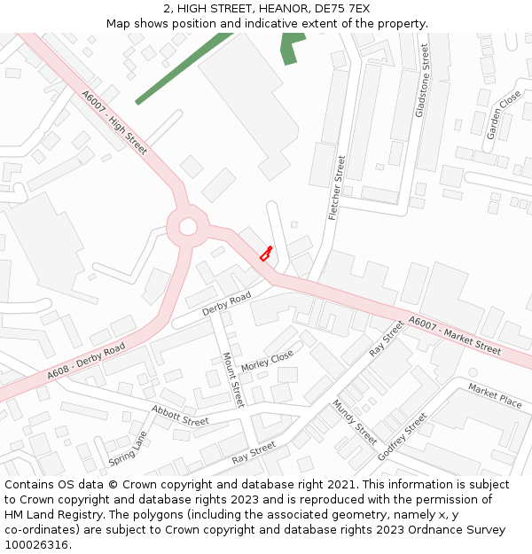 2, HIGH STREET, HEANOR, DE75 7EX: Location map and indicative extent of plot