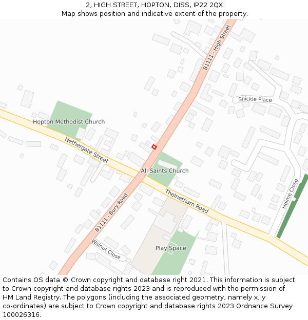 2, HIGH STREET, HOPTON, DISS, IP22 2QX: Location map and indicative extent of plot