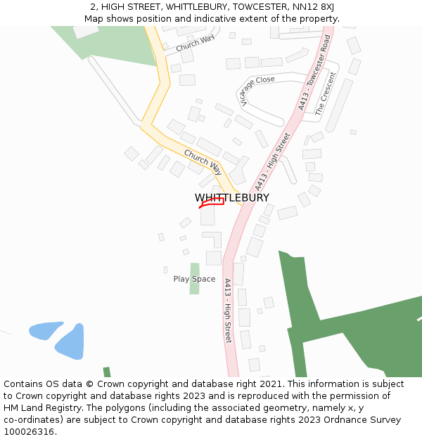 2, HIGH STREET, WHITTLEBURY, TOWCESTER, NN12 8XJ: Location map and indicative extent of plot