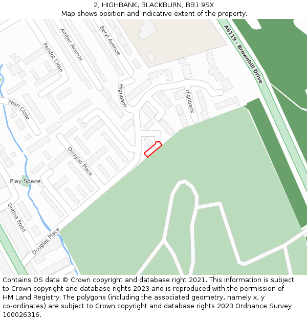 2, HIGHBANK, BLACKBURN, BB1 9SX: Location map and indicative extent of plot