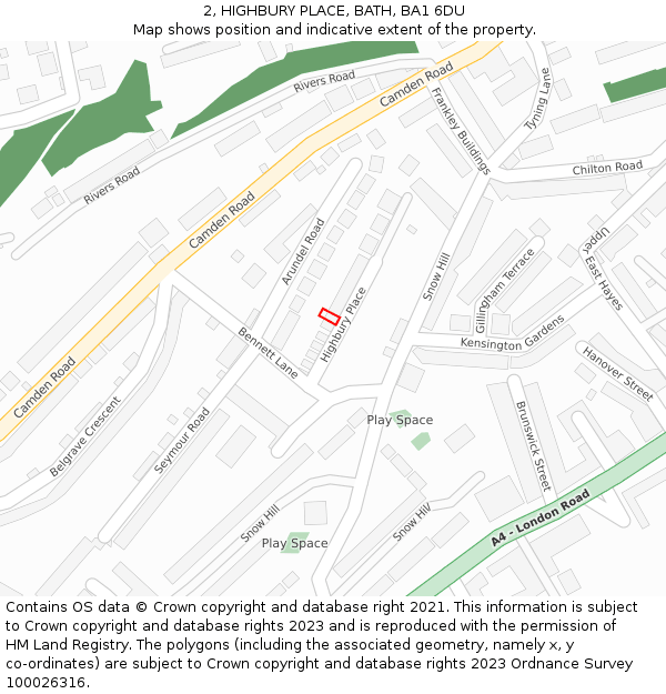 2, HIGHBURY PLACE, BATH, BA1 6DU: Location map and indicative extent of plot