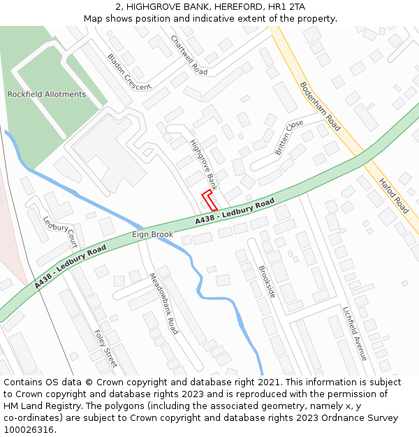 2, HIGHGROVE BANK, HEREFORD, HR1 2TA: Location map and indicative extent of plot
