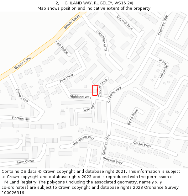 2, HIGHLAND WAY, RUGELEY, WS15 2XJ: Location map and indicative extent of plot