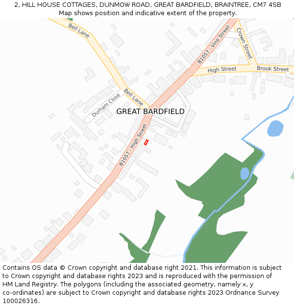2, HILL HOUSE COTTAGES, DUNMOW ROAD, GREAT BARDFIELD, BRAINTREE, CM7 4SB: Location map and indicative extent of plot