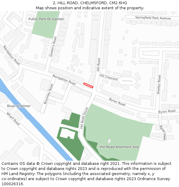 2, HILL ROAD, CHELMSFORD, CM2 6HG: Location map and indicative extent of plot