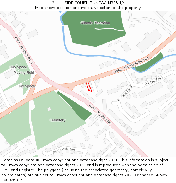 2, HILLSIDE COURT, BUNGAY, NR35 1JY: Location map and indicative extent of plot