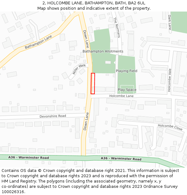 2, HOLCOMBE LANE, BATHAMPTON, BATH, BA2 6UL: Location map and indicative extent of plot