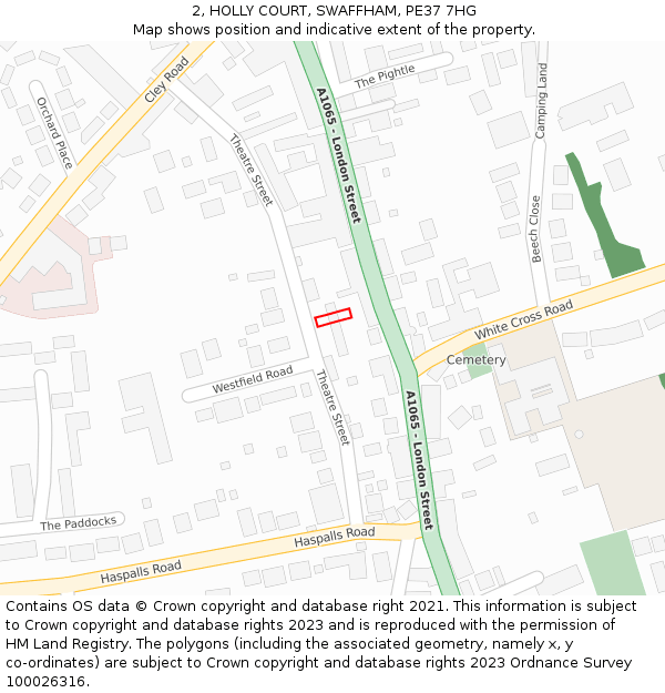 2, HOLLY COURT, SWAFFHAM, PE37 7HG: Location map and indicative extent of plot