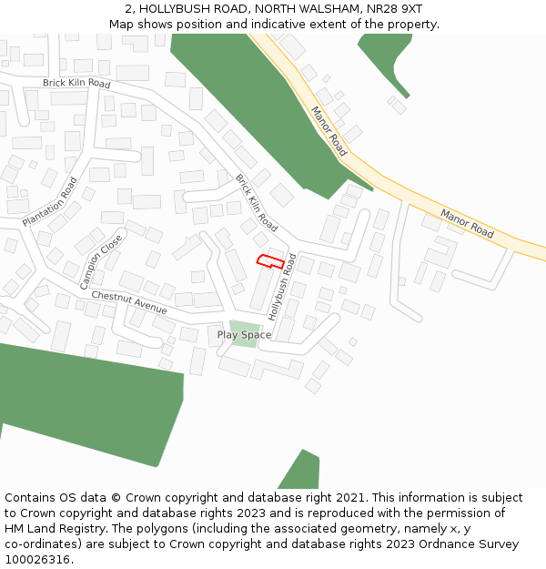 2, HOLLYBUSH ROAD, NORTH WALSHAM, NR28 9XT: Location map and indicative extent of plot