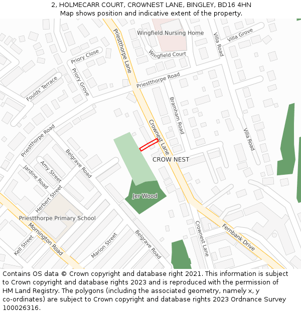 2, HOLMECARR COURT, CROWNEST LANE, BINGLEY, BD16 4HN: Location map and indicative extent of plot