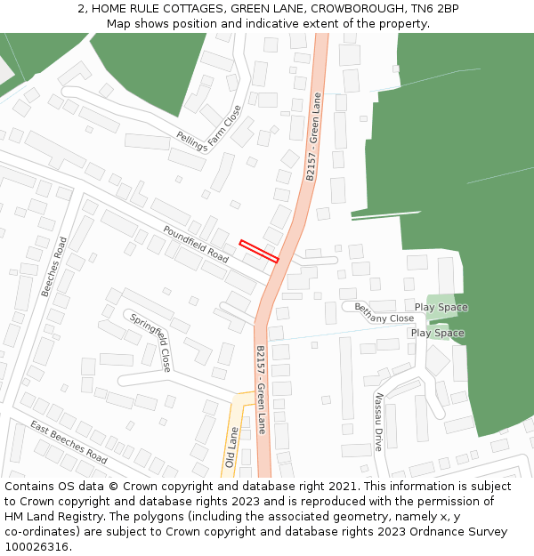 2, HOME RULE COTTAGES, GREEN LANE, CROWBOROUGH, TN6 2BP: Location map and indicative extent of plot