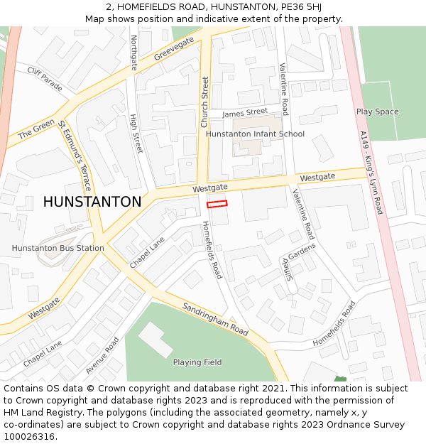 2, HOMEFIELDS ROAD, HUNSTANTON, PE36 5HJ: Location map and indicative extent of plot