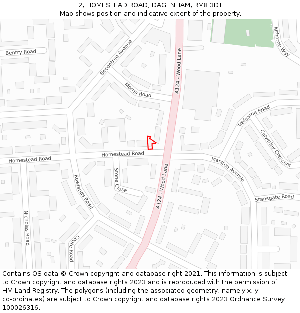 2, HOMESTEAD ROAD, DAGENHAM, RM8 3DT: Location map and indicative extent of plot