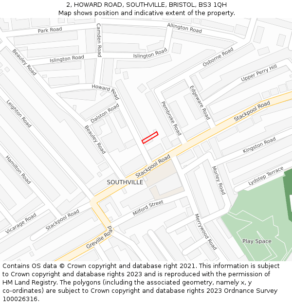 2, HOWARD ROAD, SOUTHVILLE, BRISTOL, BS3 1QH: Location map and indicative extent of plot