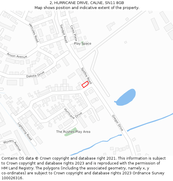 2, HURRICANE DRIVE, CALNE, SN11 8GB: Location map and indicative extent of plot