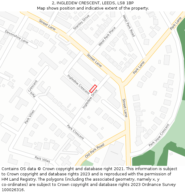 2, INGLEDEW CRESCENT, LEEDS, LS8 1BP: Location map and indicative extent of plot