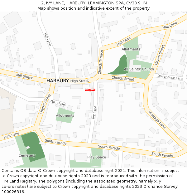 2, IVY LANE, HARBURY, LEAMINGTON SPA, CV33 9HN: Location map and indicative extent of plot