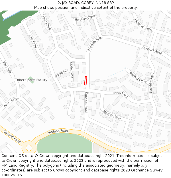 2, JAY ROAD, CORBY, NN18 8RP: Location map and indicative extent of plot