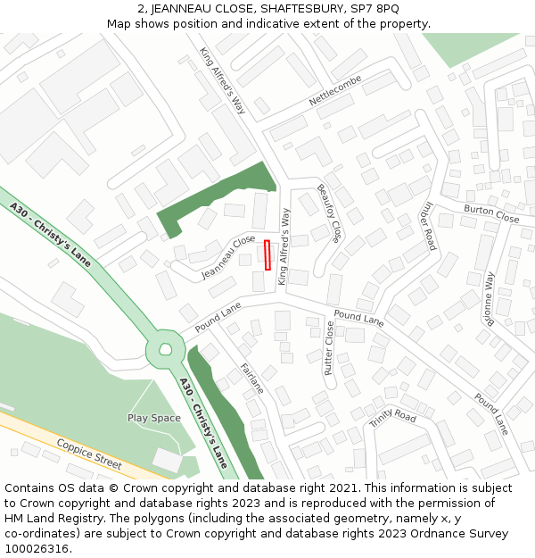 2, JEANNEAU CLOSE, SHAFTESBURY, SP7 8PQ: Location map and indicative extent of plot